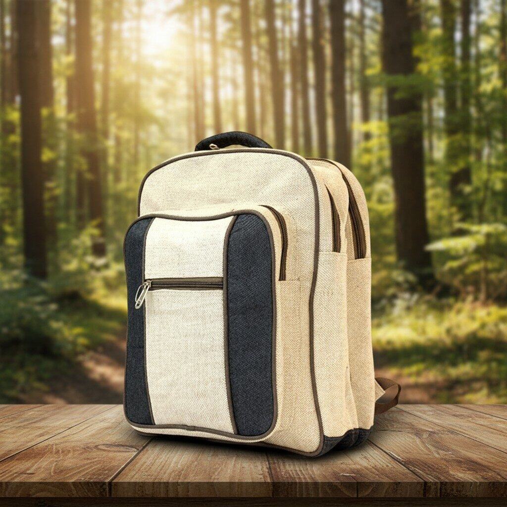 Heritage leather-trim jute backpack